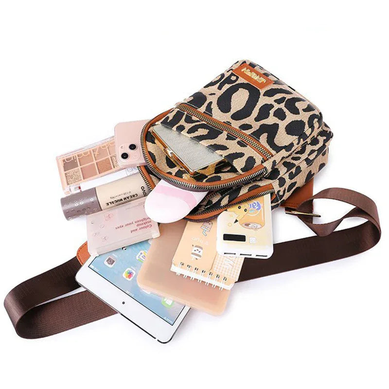 Leopardmönstrad crossbody axelväska för kvinnor