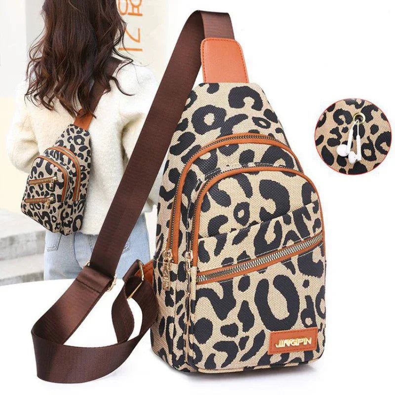 Leopardmönstrad crossbody axelväska för kvinnor