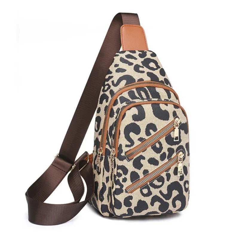 Leopardmönstrad crossbody axelväska för kvinnor