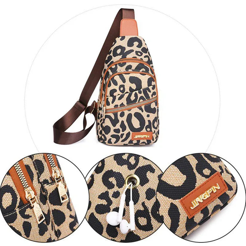 Leopardmönstrad crossbody axelväska för kvinnor